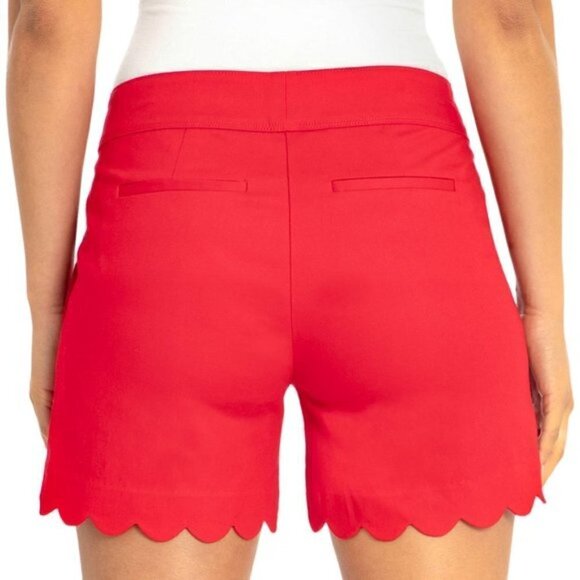 Isaac Mizrahi Red Scalloped Hem Tailored Flat Front Short with Pink Waistband 12 - Picture 3 of 8